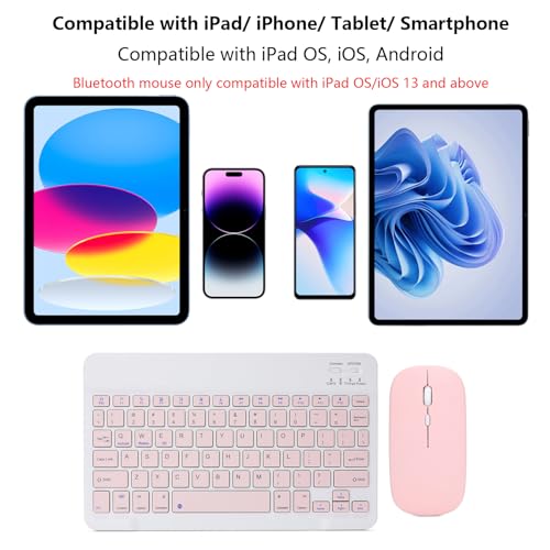 Acolarid Rechargeable Bluetooth Keyboard and Mouse Combo for iPad, Ultra-Slim Portable Wireless Mouse Keyboard for iPad Pro Air Mini iPhone Samsung Tablet Cell Phone Android, iPadOS/iOS 13 and Above (Pink) - Image 2