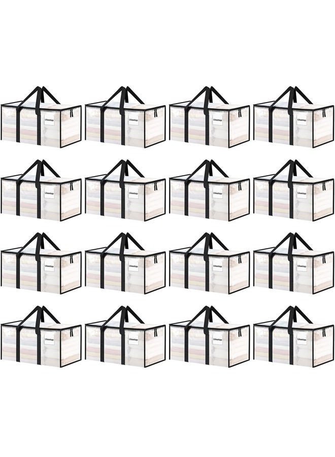 ukeetap 16 Pack Extra Large Heavy Duty Moving Bags, Clear Storage Bins with Lids, Reinforced Handles & Heavy-Duty Zippers Moving Boxes Storage Bags Totes for Clothes Packing, Dorms, College Supplies, Clear - Image 1