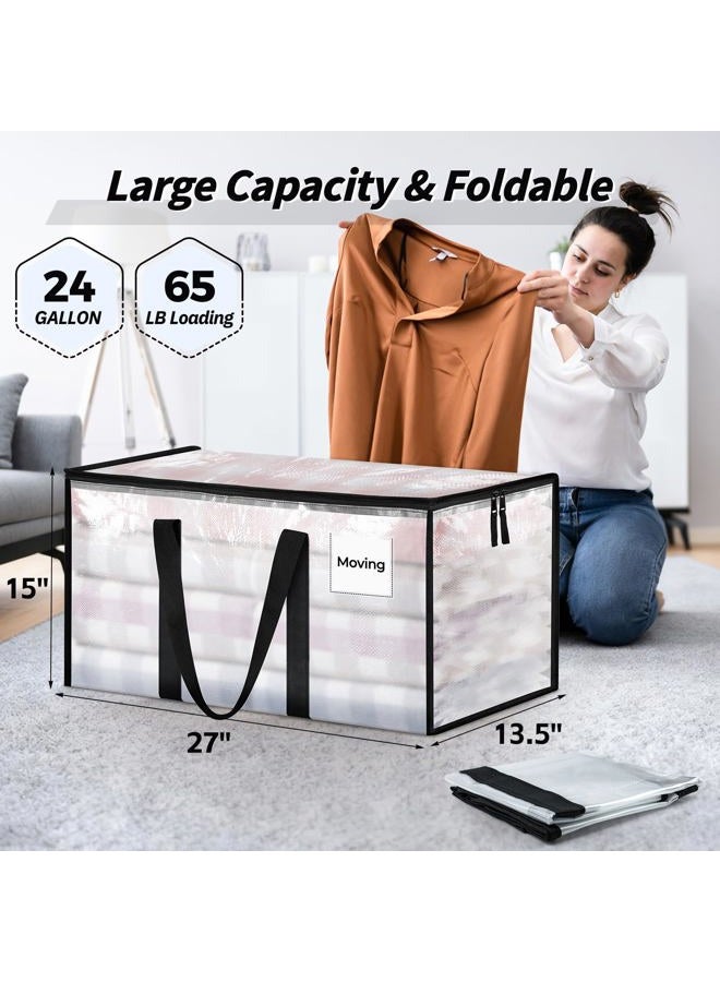 ukeetap 16 Pack Extra Large Heavy Duty Moving Bags, Clear Storage Bins with Lids, Reinforced Handles & Heavy-Duty Zippers Moving Boxes Storage Bags Totes for Clothes Packing, Dorms, College Supplies, Clear - Image 2