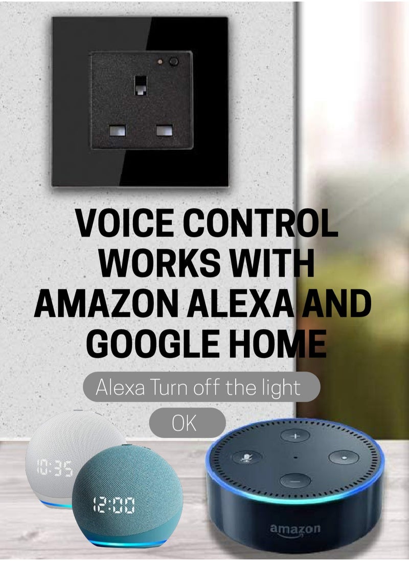 SASKA Saska Smart  WiFi Wall Socket Glass Panel Outlet Remotely Controlled Works with Alexa/Google Home  - Image 2