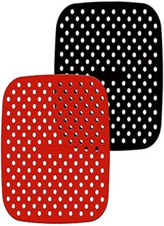 FASHION MANIA Square Silicone Air Fryer Liners (8.5 inch 2pc-Black and Red) Reusable Air Fryer Liners, Non-Stick Silicone Liners 