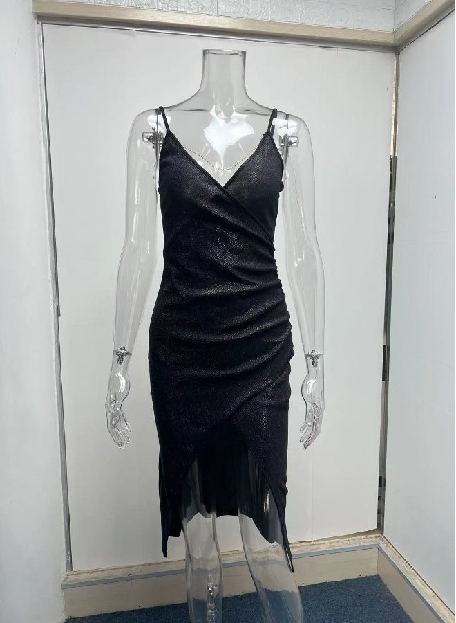 فستان جديد بأربطة مع فتحة عالية وديب V-neck - Image 3