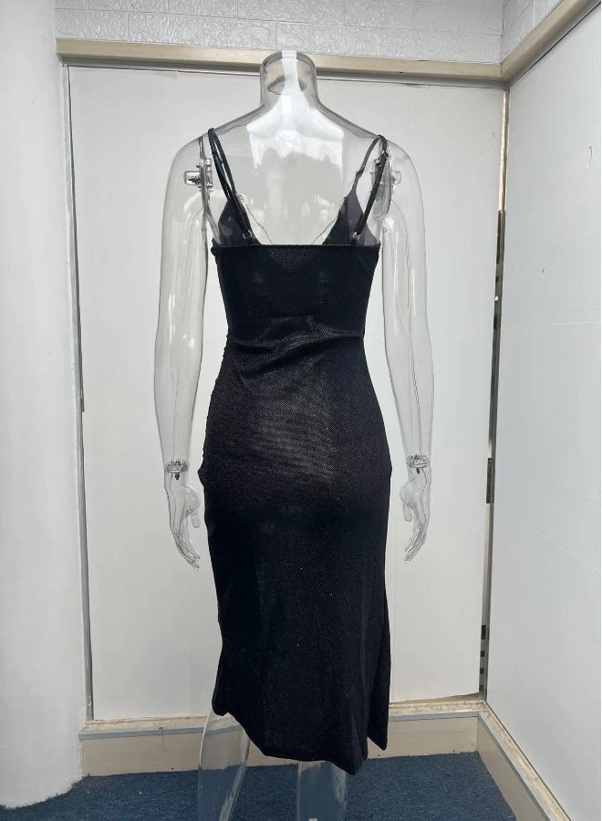 فستان جديد بأربطة مع فتحة عالية وديب V-neck - Image 1