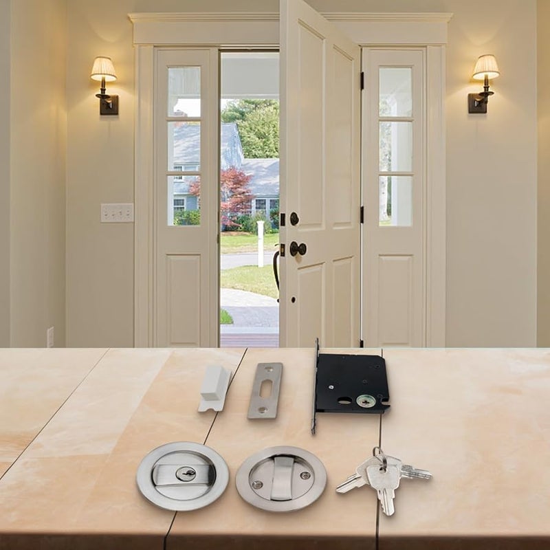 Invisible Indoor Single Side Door Lock With Key For Sliding Doors Silver - Image 4