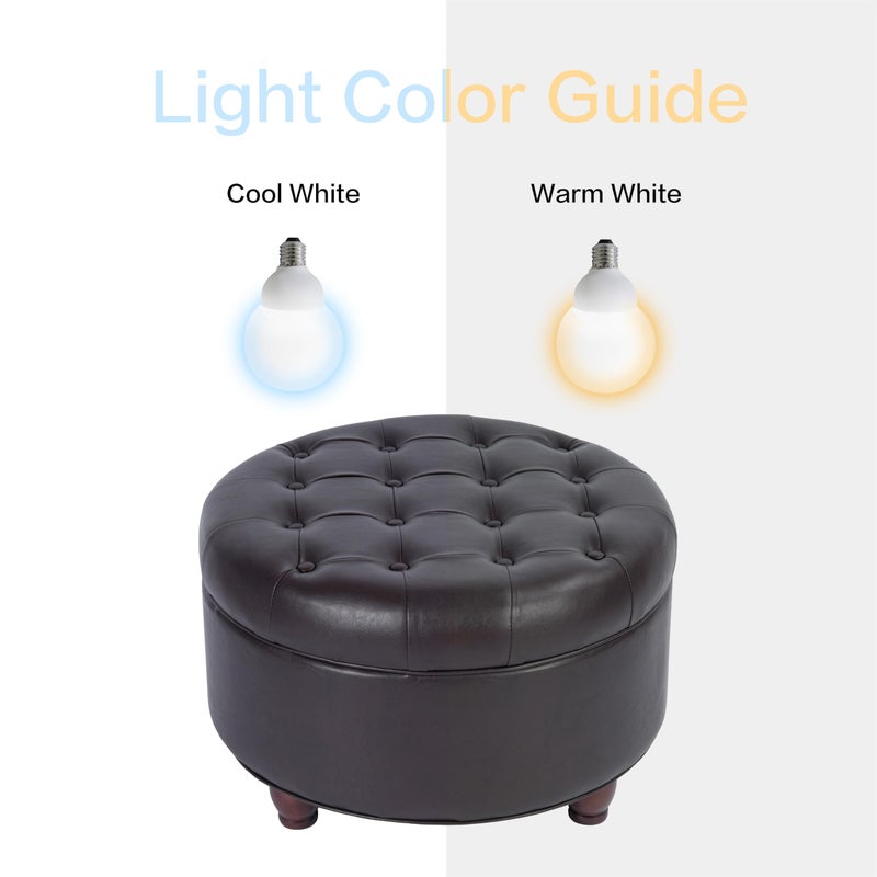 Homepop Home Decor | Button Tufted Faux Leather Round Storage Ottoman | Ottoman with Storage for Living Room & Bedroom (Distressed Brown) - Image 5