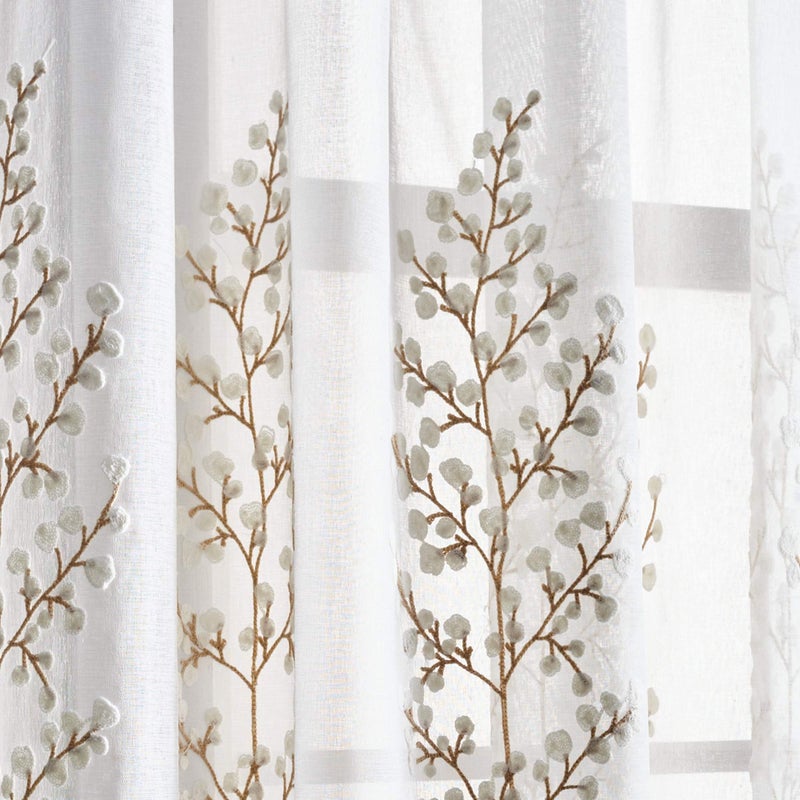 Martha Stewart Georgia Embroidery Sheer Rod Pocket Window Curtain Panel Pair  84  Ivory