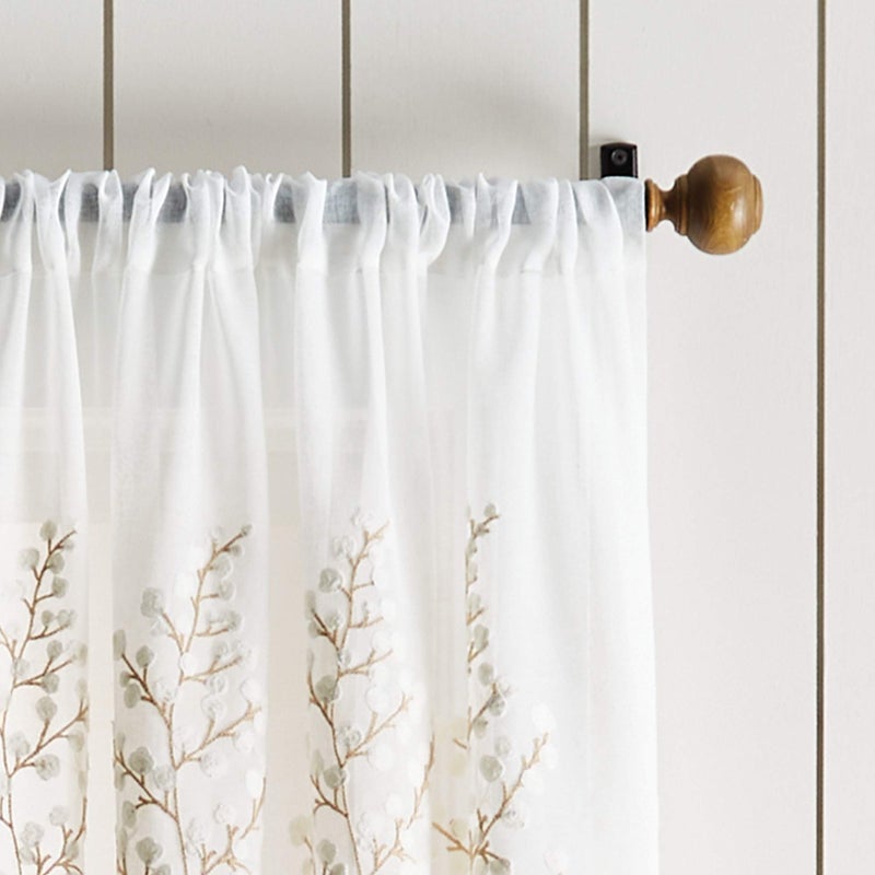Martha Stewart Georgia Embroidery Sheer Rod Pocket Window Curtain Panel Pair  84  Ivory