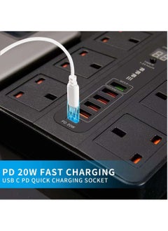 Pama BKL-11 Universal Extension Cord With 6 Universal Sockets, 5 USB ports, 1 PD Ports and 2 Meter Multicolour  - Image 3
