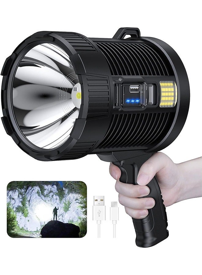 Rechargeable Spotlight, 100000 Lumens Led Spot Lights Handheld Large Flashlight Super Bright Outdoor Solar Spotlights Searchlight with Cob Light, 6 Modes, IPX5 Waterproof - Image 1