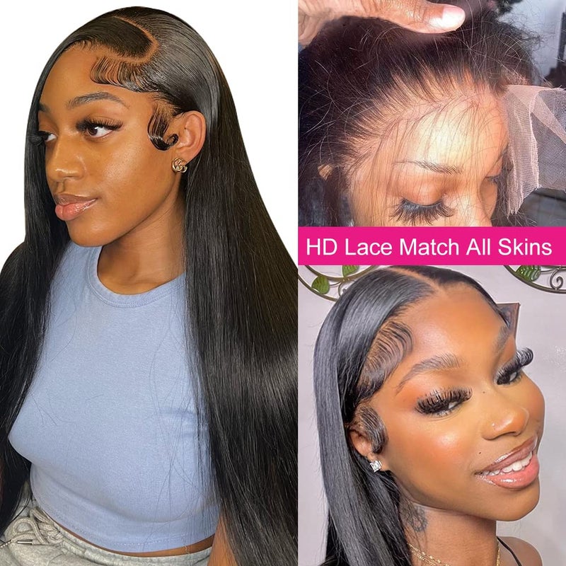 mengkai 30 Inch Straight Lace Front Wigs Human Hair Pre Plucked Bleached Knots 13x4 HD Lace Front Wigs Human 180% Density Lace Frontal Wigs with Baby Hair Glueless Wigs - Image 2