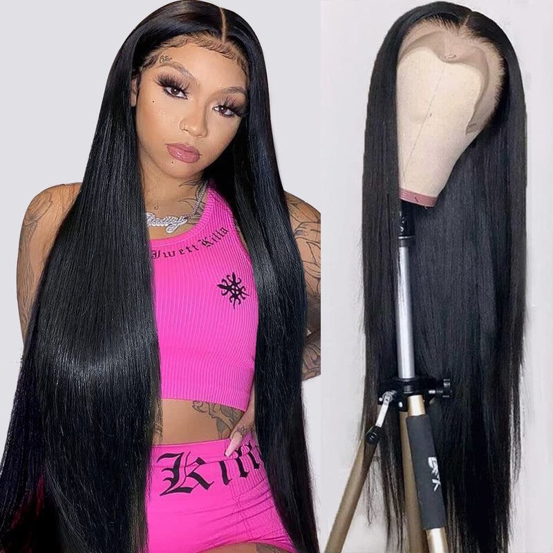mengkai 30 Inch Straight Lace Front Wigs Human Hair Pre Plucked Bleached Knots 13x4 HD Lace Front Wigs Human 180% Density Lace Frontal Wigs with Baby Hair Glueless Wigs - Image 1