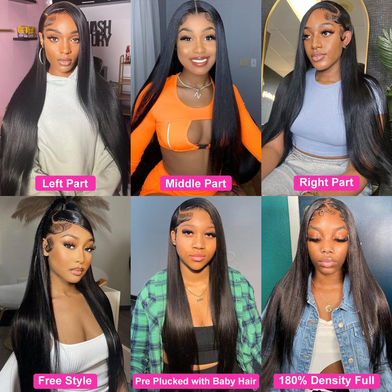 mengkai 30 Inch Straight Lace Front Wigs Human Hair Pre Plucked Bleached Knots 13x4 HD Lace Front Wigs Human 180% Density Lace Frontal Wigs with Baby Hair Glueless Wigs - Image 5
