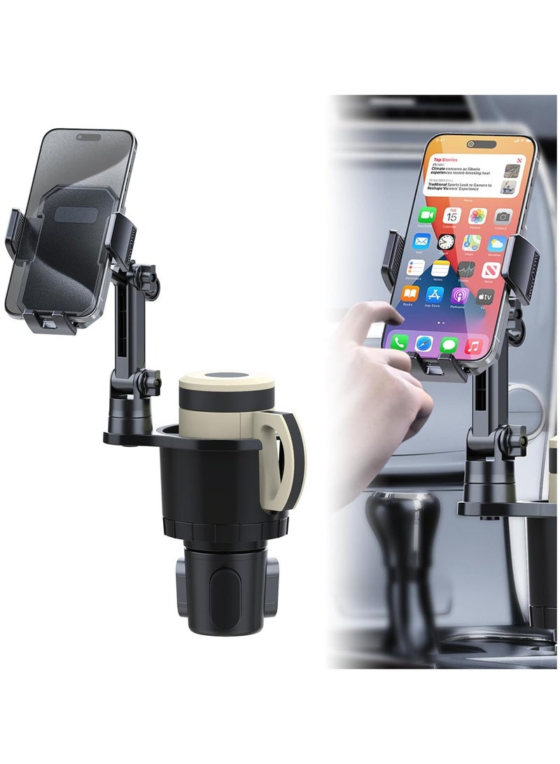 AROAQ 3-in-1 Adjustable Cup Holder Mount for Tablets and Smartphones, Expandable Beverage Base, Long Arm 360° Rotatable Stand for 11.94-33.02 cm Devices, ABS Material, Universal Fit for Vehicle Use - Image 1