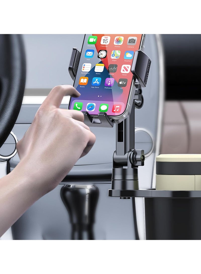 AROAQ 3-in-1 Adjustable Cup Holder Mount for Tablets and Smartphones, Expandable Beverage Base, Long Arm 360° Rotatable Stand for 11.94-33.02 cm Devices, ABS Material, Universal Fit for Vehicle Use - Image 2