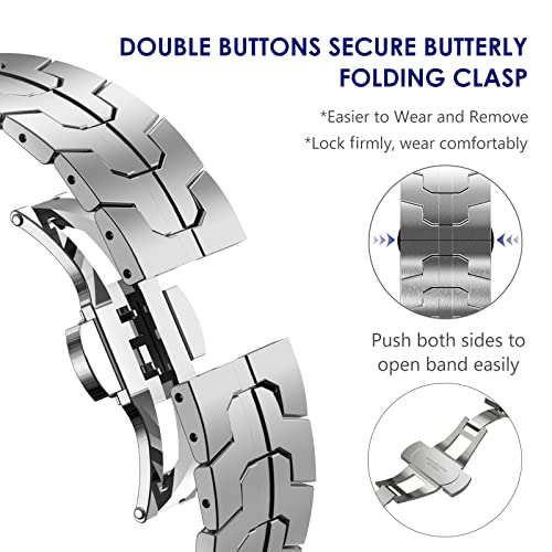 WINGLE Metal Bands for Samsung Galaxy Watch 7 6 5 4 Band Watch 6 Classic/5 Pro/4 Classic/FE Band Men 47mm 43mm 46mm 42mm 45mm 44mm 40mm, 20mm Stainless Steel Bands Galaxy Watch 3 41mm, Silver - Image 4