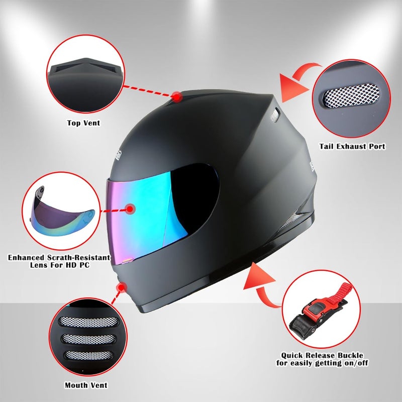WOW Motorcycle Full Face Helmet Street Bike BMX MX Youth Kids Matt Black - Image 4