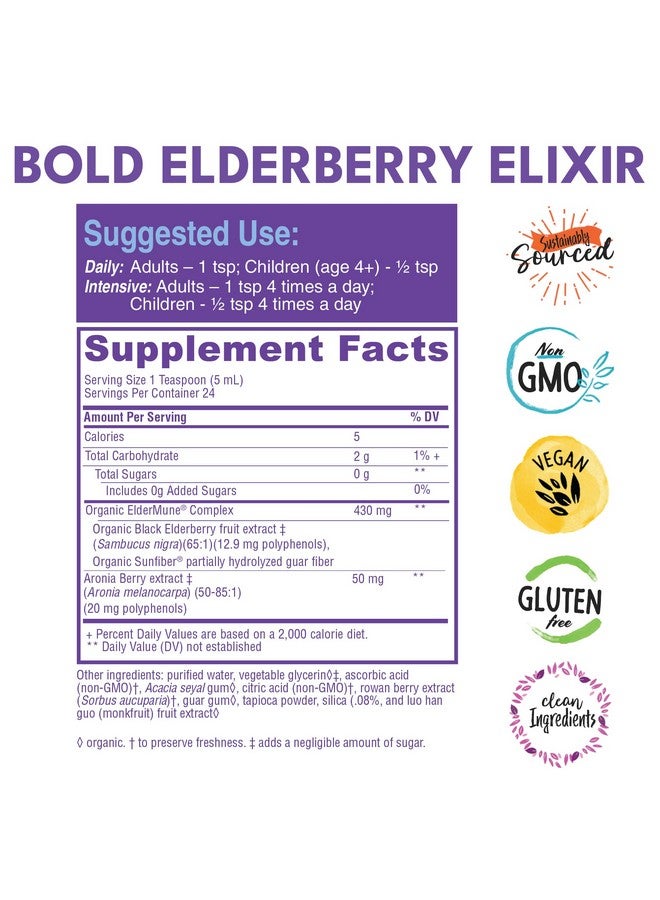 Bold Botanica Elderberry Elixir - 65x Concentrated Extract - Sugar-Free - Kid Friendly - Black Elderberry Syrup with Aronia Berry for Immune Support - 4 Fl. Oz. - Image 2