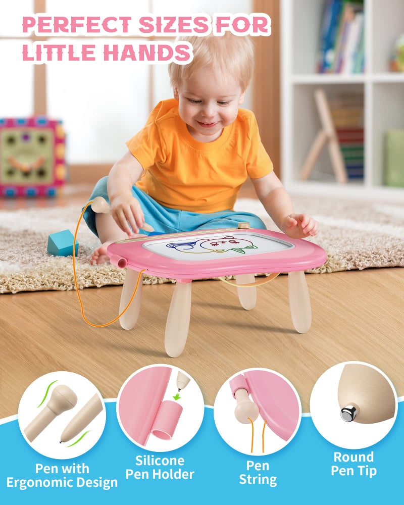 bravokids Toddler Toys, Sturdy Magnetic Drawing Board, Colorful Doodle Sketch Pad Educational Learning Sensory Toy Birthday Gifts for 1 2 3 Years Old Girls Boys (Pink) - Image 3