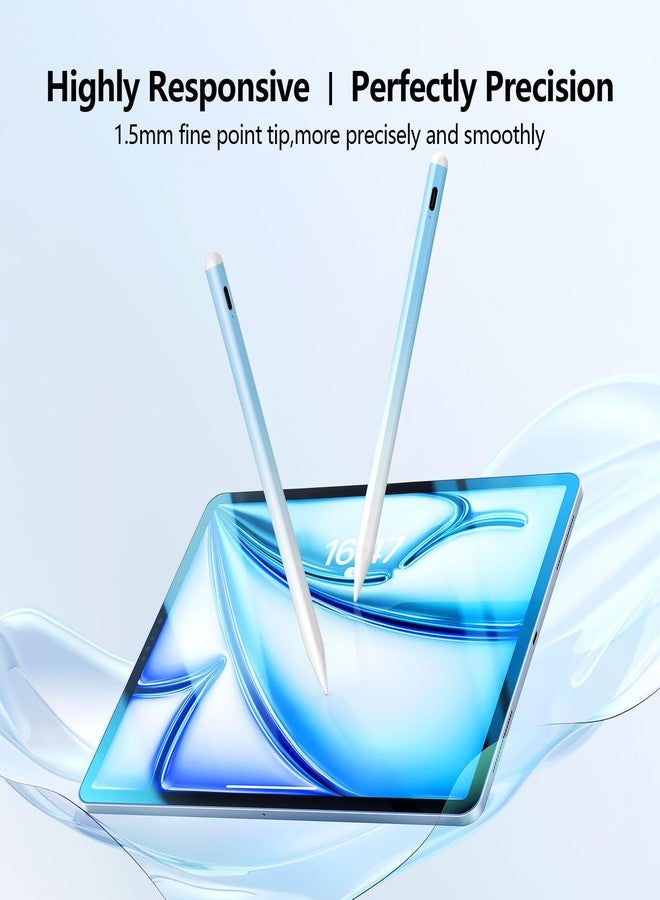 JAMJAKE Stylus Pen for iPad 6th-11th Generation-2X Fast Charge Active Pencil Compatible with 2018-2025 Apple iPad Pro 11"/12.9"/M4, iPad Air 3/4/5/M2/M3,iPad mini 5/6 Gen-White Blue - Image 2