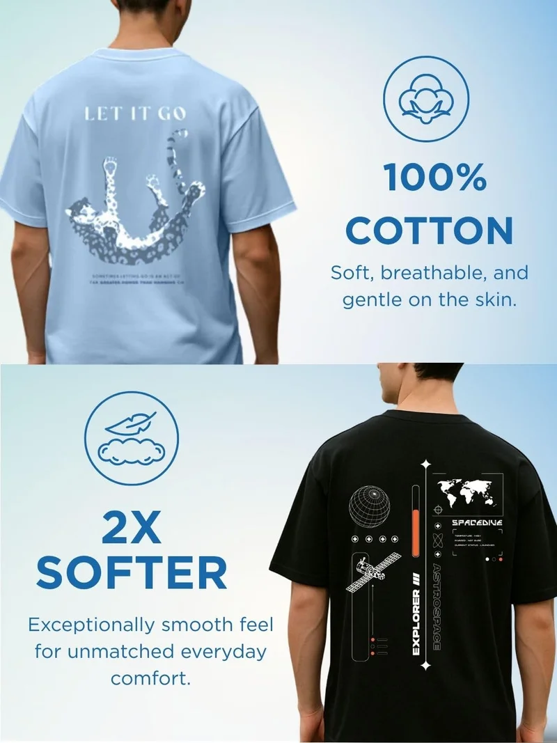 NOBERO  Men's Graphic Print Oversized T-Shirt for Men | Best Price UAE