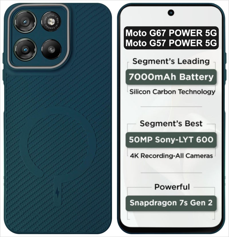 SBMS Back Cover for Motorola Moto G67 Power / G57 Power 5G Soft Matte Silicone Cover with Slim Fit | Mag-Safe Logo | Shockproof | Camera Protection Bumper Case for Moto G67 Power (Camera Ring Green) - Image 1