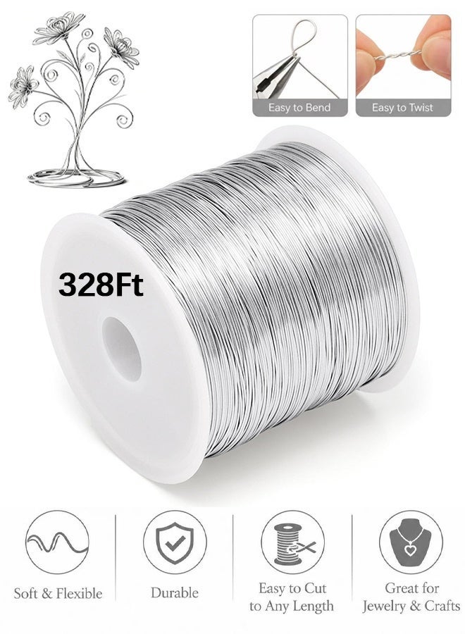 Wffo 328Ft 0.4MM Jewelry Wire, 26 Gauge Tarnish Resistant Beading Wire for Jewelry Making Supplies and Crafting, Copper Beading Wires for Bracelet Making and DIY Artwork (Silver) - Image 1