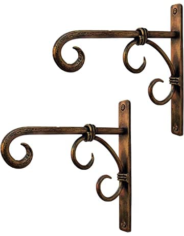 Woodiva Wooodiva Metal Plant Hanger Wall Hanging Plant Hook for Bird Feeders Planters Lanterns Wind Chimes Hanging Baskets Ornaments String Lights Indoor Outdoor Balcony (Golden, Pack of 2) - Image 1