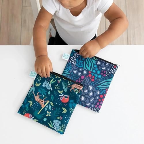 Bumkins Reusable Sandwich and Snack Bags, for Kids School Lunch and for Adults Portion, Washable Fabric, Waterproof Cloth Zip Bag, Travel Pouch, Food-Safe Storage, Large 2-pk Jungle - Image 5