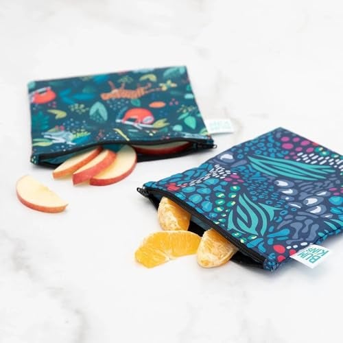 Bumkins Reusable Sandwich and Snack Bags, for Kids School Lunch and for Adults Portion, Washable Fabric, Waterproof Cloth Zip Bag, Travel Pouch, Food-Safe Storage, Large 2-pk Jungle - Image 3