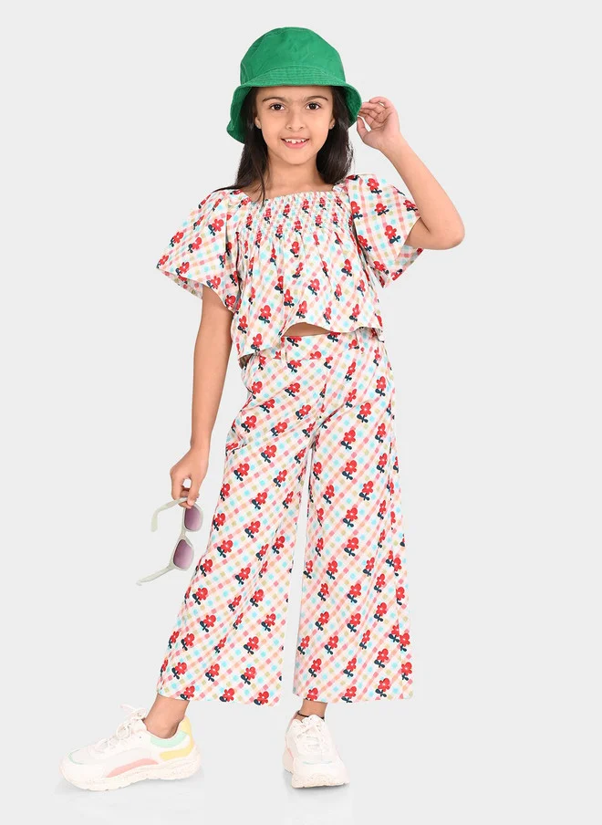 بونكيدز BONKIDS Girls Printed Pure Cotton Top with Palazzos