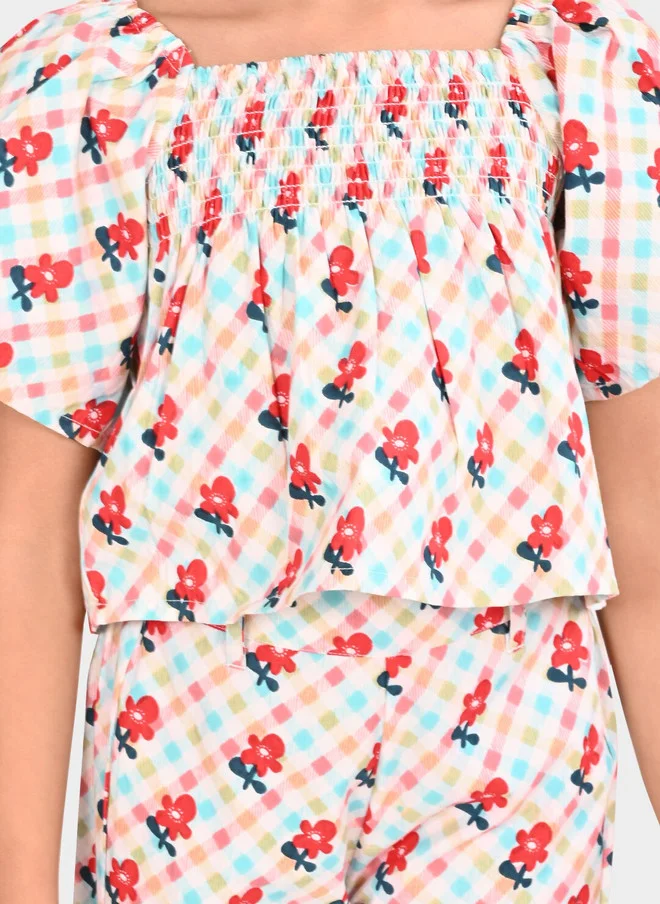 بونكيدز BONKIDS Girls Printed Pure Cotton Top with Palazzos