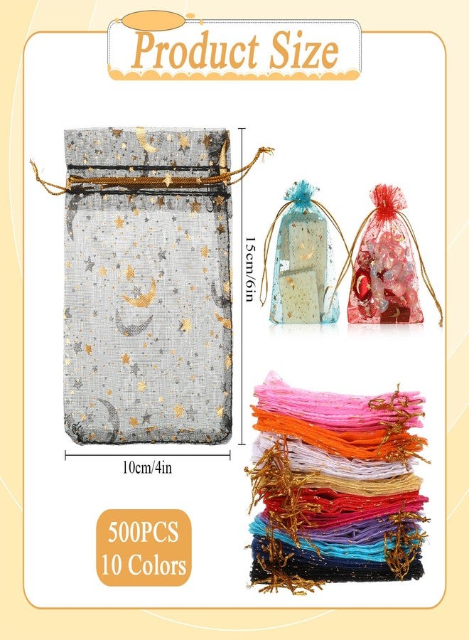 SHENLIU 500 Pcs Organza Bags, 6"X4" Moon Star Small Gift Bags Bulk Mesh Party Favor Mesh Drawstring Goodie Wrap Pouch for Candy Jewelry Soaps Sachet Bracelet Wedding Party Halloween Christmas - Image 2