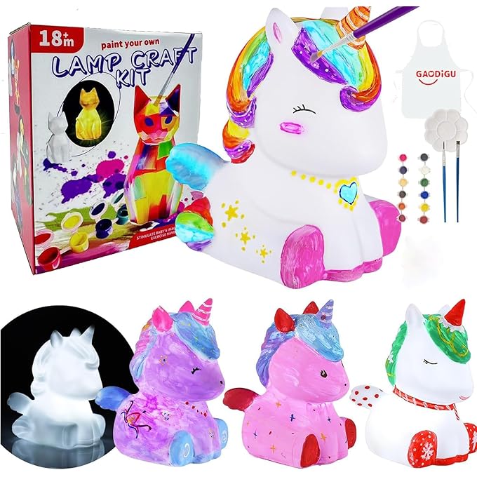 Paint Own Unicorns Lamp Kit, Cute Unicorns Gift for Girl, Art Supplies Arts & Crafts Kit, Arts and Crafts for Girl Kids Ages 8-12, Toys for Girls Boy, Idea Birthday Gift Ages 3 4 5 6 7 8 9