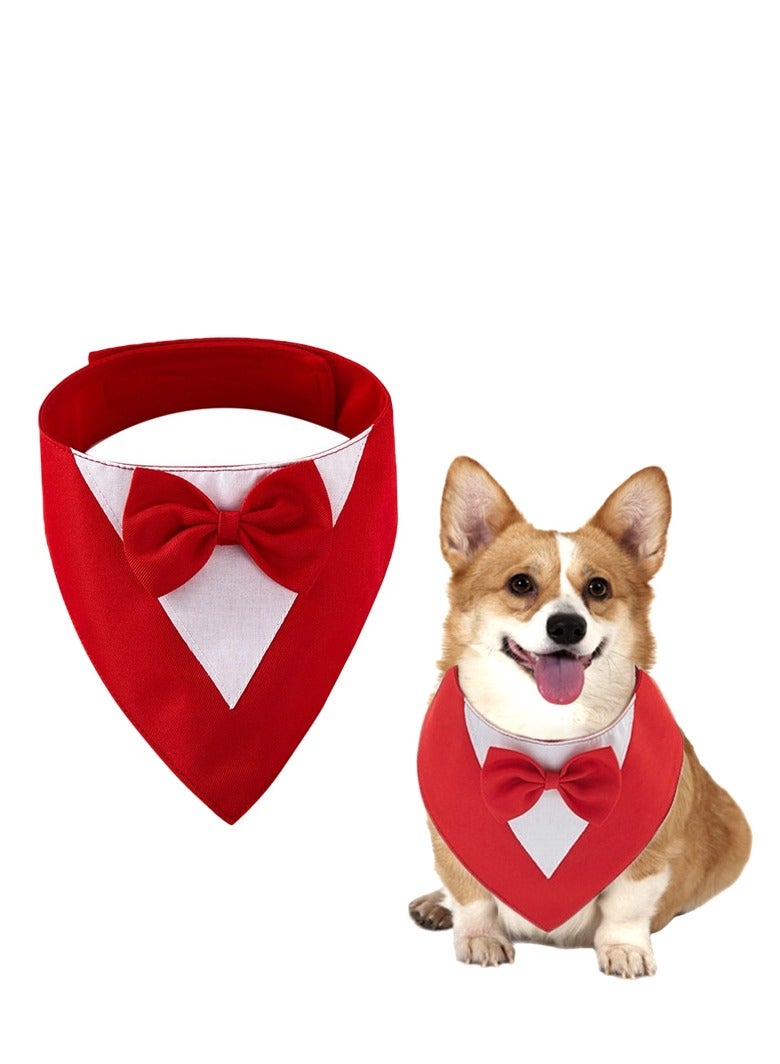 Generic Dog Tuxedo Formal Cat Wedding Bandana Dog Collar with Bow Tie Cat Birthday Costume Valentines Outfit Pet(RED-L)  - Image 1