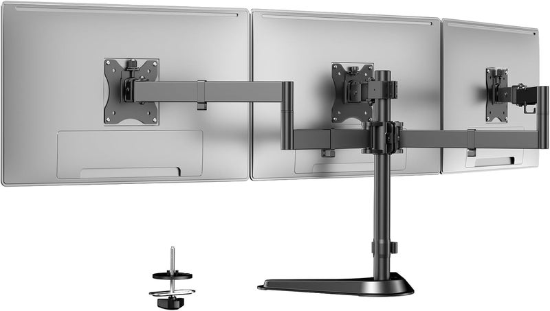 PUTORSEN Triple Monitor Stand, Heavy Fully Adjustable Motion Mount Fits 3 Screens up to 27 inche, Free Standing Desk Stand with Base and Cable Management, 22 lbs Weight Capacity per Arm, Black - Image 1