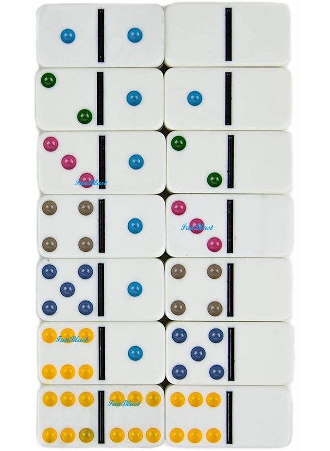 FunBlast Double 6 Color Dot Dominoes Game Set - White Dominoes 28 Piece Set Toy in Tin Case - 6 Dot Dominoes Match & Educational Game (Multicolor) - Image 4