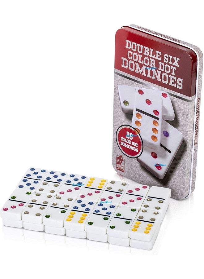 FunBlast Double 6 Color Dot Dominoes Game Set - White Dominoes 28 Piece Set Toy in Tin Case - 6 Dot Dominoes Match & Educational Game (Multicolor) - Image 3