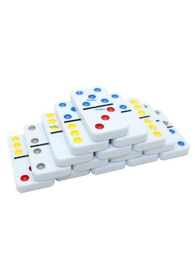 FunBlast Double 6 Color Dot Dominoes Game Set - White Dominoes 28 Piece Set Toy in Tin Case - 6 Dot Dominoes Match & Educational Game (Multicolor) - Image 5