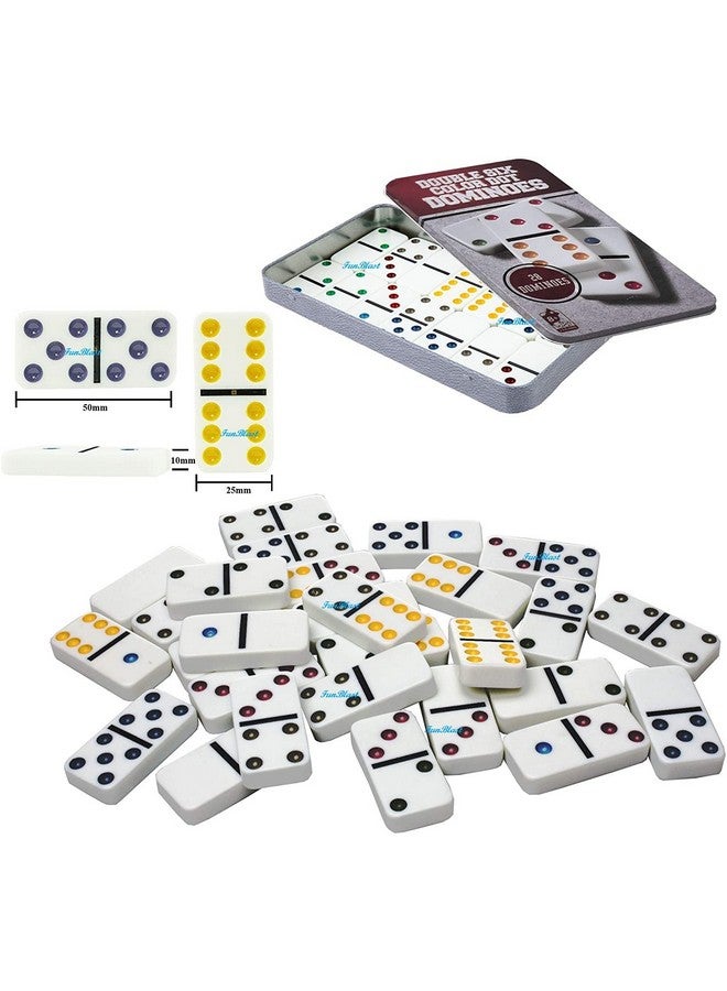 FunBlast Double 6 Color Dot Dominoes Game Set - White Dominoes 28 Piece Set Toy in Tin Case - 6 Dot Dominoes Match & Educational Game (Multicolor) - Image 2