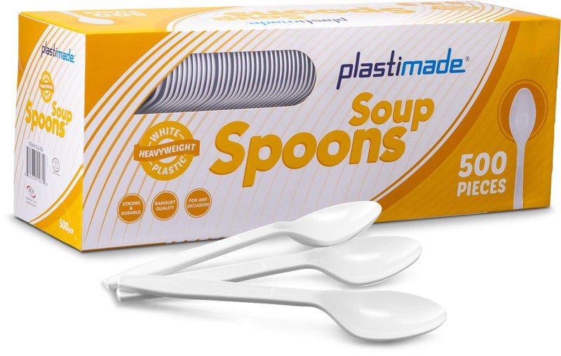 Plastimade Plastimade Heavy Duty White Plastic Soup Spoons Premium Heavyweight Disposable Cutlery Perfect for Weddings Catering Parties Buffets  Everyday Use Bulk Pack 500 Pieces 