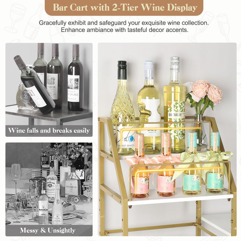 VINAEMO Gold Bar Cart With Wine Glass Holder, Stand for Home, Small Mini Bar for Whiskey Wine, Liquor Cart, Alcohol Cabinet for Kitchen, Dining Room - Image 3