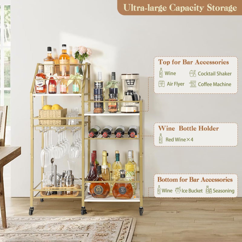 VINAEMO Gold Bar Cart With Wine Glass Holder, Stand for Home, Small Mini Bar for Whiskey Wine, Liquor Cart, Alcohol Cabinet for Kitchen, Dining Room - Image 5