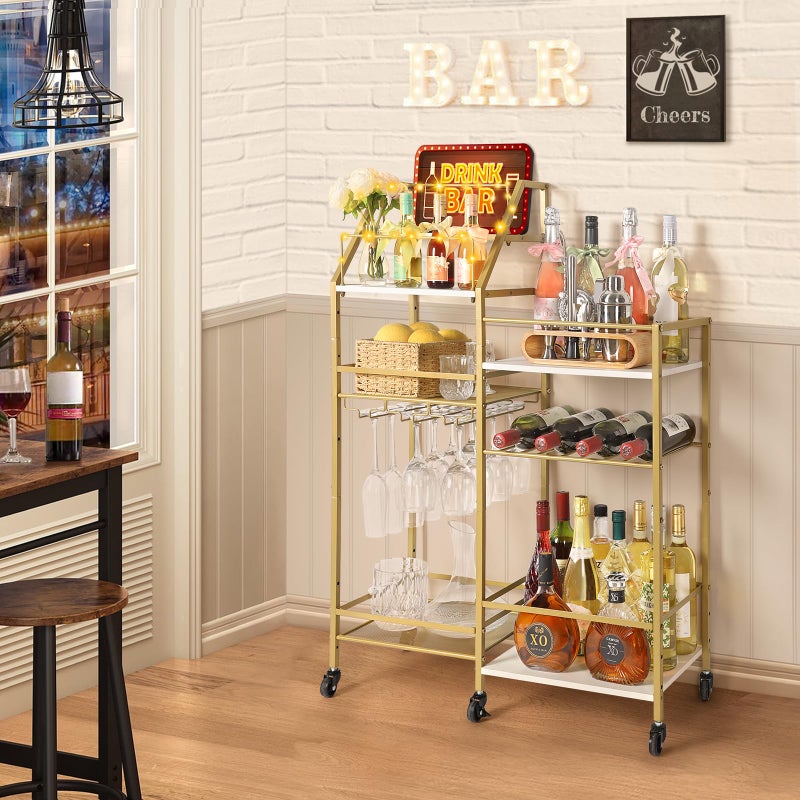 VINAEMO Gold Bar Cart With Wine Glass Holder, Stand for Home, Small Mini Bar for Whiskey Wine, Liquor Cart, Alcohol Cabinet for Kitchen, Dining Room - Image 2