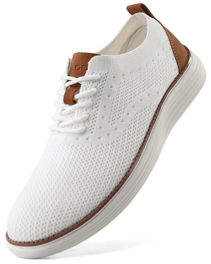 VILOCY Mens Dress Sneakers Oxfords Casual Business Shoes Lace Up Lightweight Walking Knit Mesh Fashion Sneakers WhiteEU42