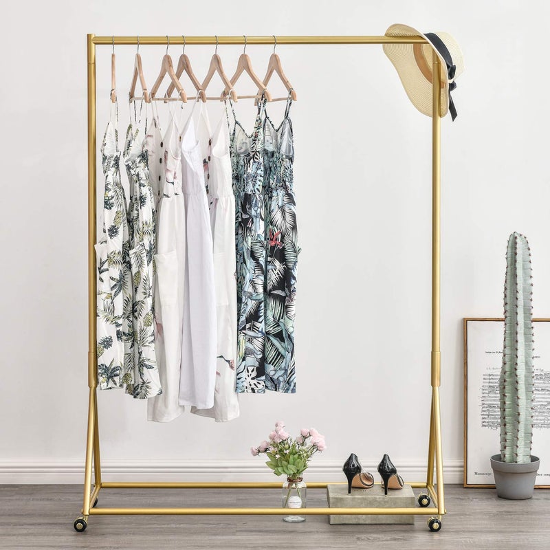 BOSURU Gold Pipe Clothing Racks Freestanding, Modern Metal Clothes Rack Heavy Duty, Easy Assemble Clothing Rack for Hanging Boutiques and Bedroom 47" L - Image 1