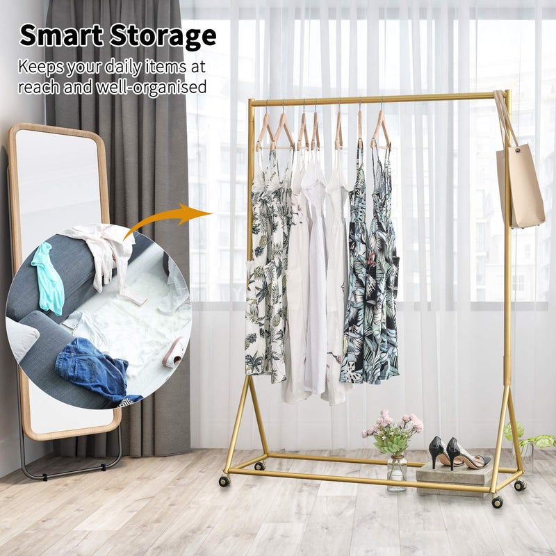 BOSURU Gold Pipe Clothing Racks Freestanding, Modern Metal Clothes Rack Heavy Duty, Easy Assemble Clothing Rack for Hanging Boutiques and Bedroom 47" L - Image 2