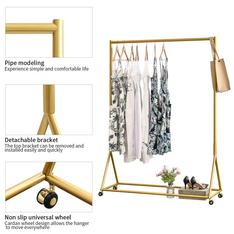 BOSURU Gold Pipe Clothing Racks Freestanding, Modern Metal Clothes Rack Heavy Duty, Easy Assemble Clothing Rack for Hanging Boutiques and Bedroom 47" L - Image 3