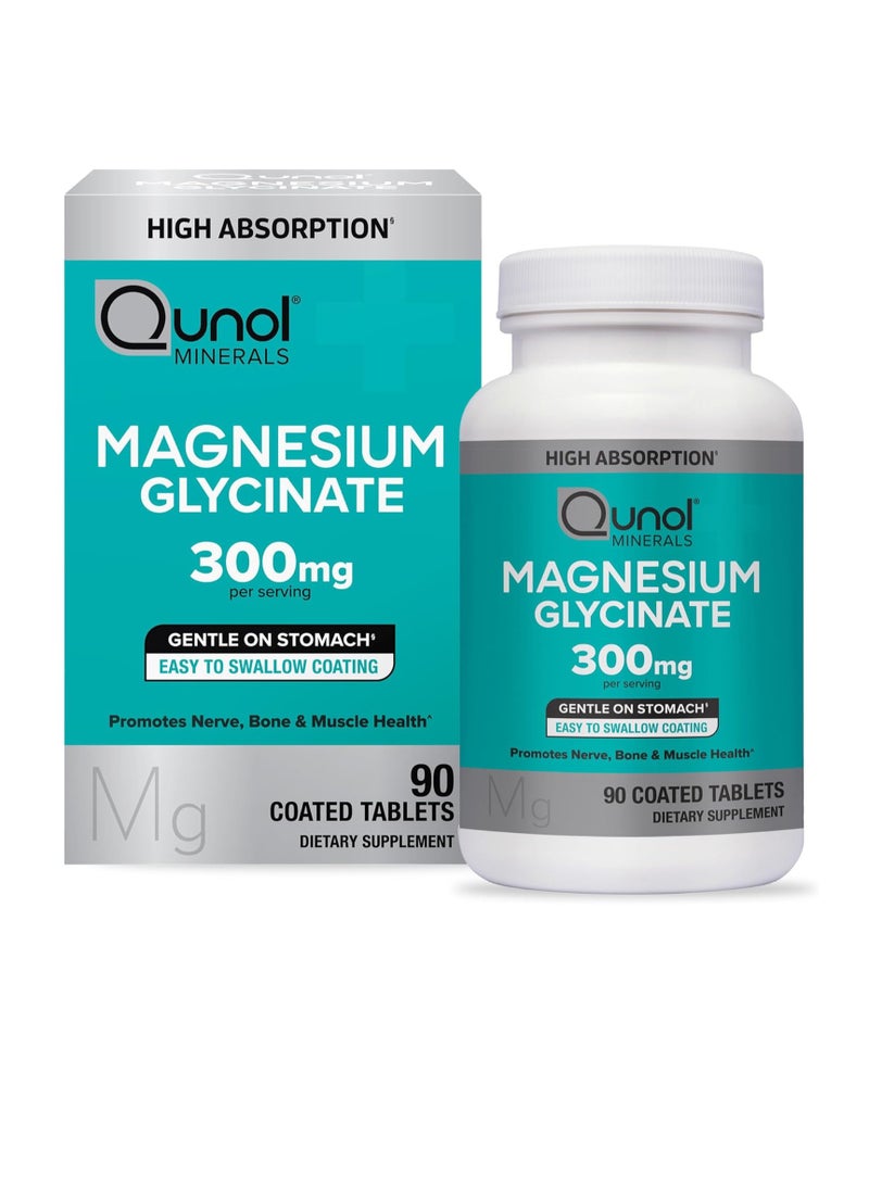 Qunol Qunol Magnesium Glycinate 300mg, 100% Glycinate Chelated Magnesium Supplement, 90ct Tablets 