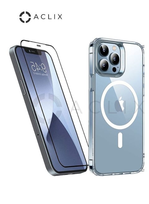 3in1 Apple iPhone 13 Promax with A 3D Black Border Glass Screen Protector 6.7 inch Shockproof Protective Case, Soft Scratch-Resistant Protection Case, Slim Transparent Thin Case, Magsafe Compatible ch