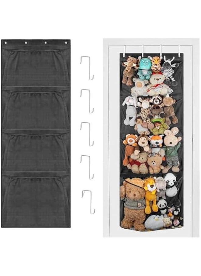 HOOKOR Hanging Stuffed Animals Storage Over Door Organizer for Toy Storage with 4 Mesh Pockets Over Door Stuffed Animal Storage Organizer Kids Large Toy Organizer Foldable Stuffed Animals Bag (29-01)  - Image 1